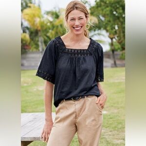 Soft Surroundings Black Blouse. Crocheted | Lace | Classic | Women’s Sz-L NWT